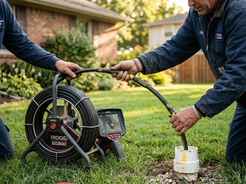 Sewer line camera inspection in a residential yard